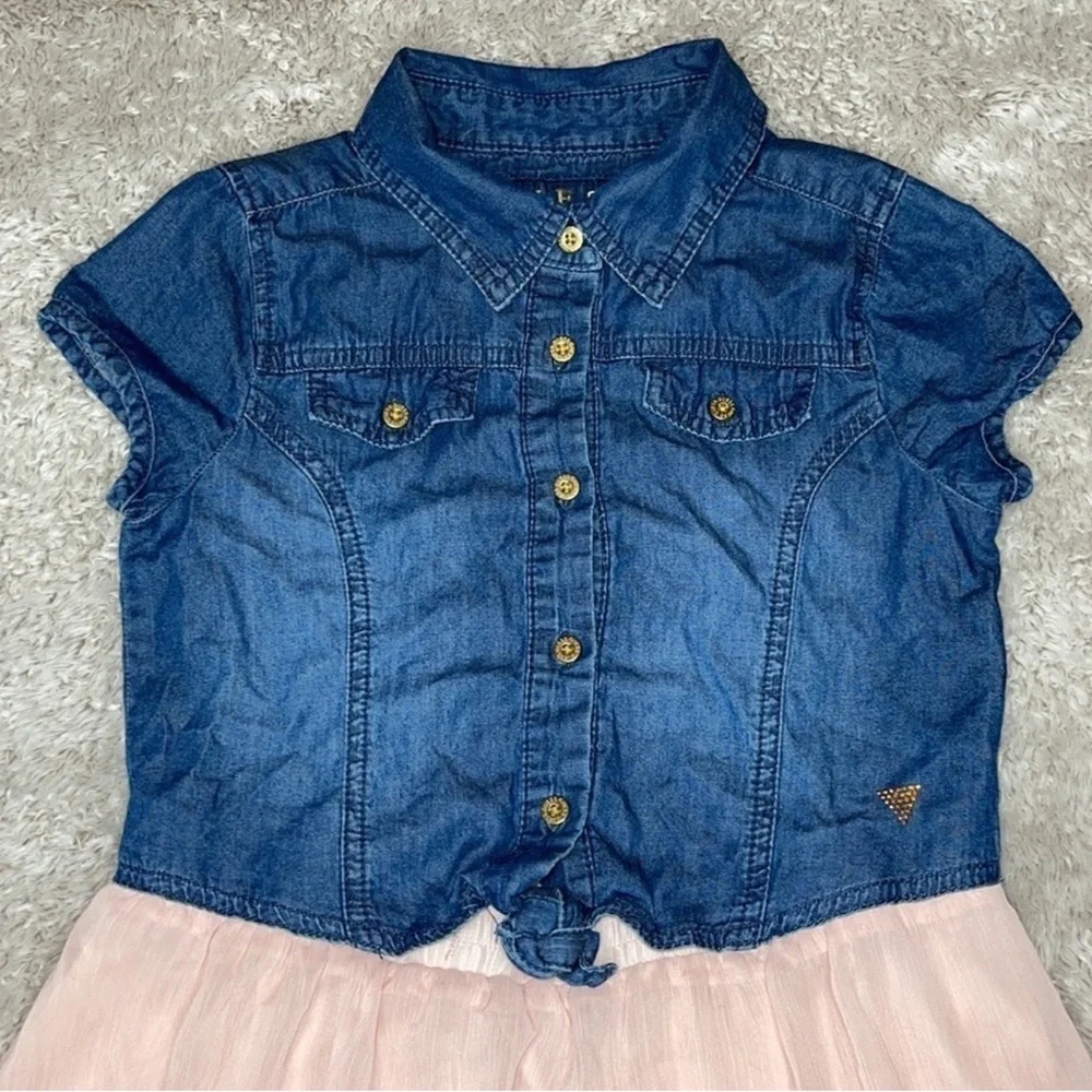 GUESS Kids Mixed-Media Denim & Pink Chiffon High-Low Dress — Girls Size L (14)
